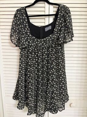 Black Floral Mini Dress with Puff Sleeves